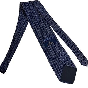 Enro‎ Mens Necktie Navy Blue Silver Geometric Pattern Silk Blend Classic Tie